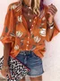 Women's Three Quarter Sleeve Shirt Spring/Fall Blue Floral Printing Stand Collar Balloon Sleeve Daily Going Out Casual Top