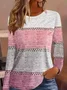 Women's Long Sleeve T-shirt Spring/Fall Pink Striped Printing Jersey Crew Neck Daily Going Out Casual Top