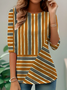 Elegant Commuting Simple Striped Pattern Print Round Neck Long Sleeve T-Shirt