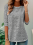 Ethnic Pattern Early Autumn Oak Leaf Print Round Neck Long Sleeve T-Shirt