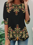 Women's Long Sleeve T-shirt Spring/Fall Black Floral Printing Jersey Crew Neck Daily Going Out Casual Top