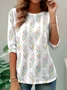 Simple Ethnic Pattern Print Round Neck Long Sleeve T-Shirt