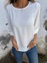 Women's Three Quarter Sleeve T-shirt Spring/Fall Black Plain Jacquard Crew Neck Daily Going Out Casual Top