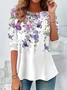 Women's Butterfly Flower Printed Casual Crew Neck Tunic T-Shirt