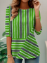 Elegant Commuting Simple Striped Pattern Print Round Neck Long Sleeve T-Shirt