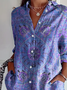 Women's Long Sleeve Shirt Spring/Fall Blue Purple Floral Buckle Shirt Collar Regular Sleeve Daily Going Out Casual Top