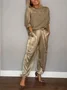 Women's Pocket Stitching Plain Daily Going Out Two-Piece Set Khaki Casual Summer Top With Pants Matching Set
