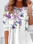 Women's Butterfly Flower Printed Casual Crew Neck Tunic T-Shirt