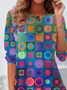 Women's Geometry Print Casual Long Sleeve Crew Neck Tunic T-Shirt