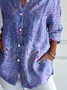 Women's Long Sleeve Shirt Spring/Fall Blue Purple Floral Buckle Shirt Collar Regular Sleeve Daily Going Out Casual Top