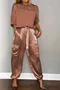 Women's Pocket Stitching Plain Daily Going Out Two-Piece Set Khaki Casual Summer Top With Pants Matching Set