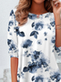 Women's Floral Print Casual Long Sleeve Crew Neck Tunic T-Shirt