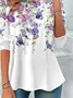 Women's Butterfly Flower Printed Casual Crew Neck Tunic T-Shirt
