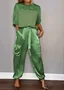 Women's Pocket Stitching Plain Daily Going Out Two-Piece Set Khaki Casual Summer Top With Pants Matching Set