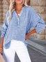 Women's Long Sleeve Shirt Spring/Fall Sky Blue Plain Split Joint Cotton V Neck Daily Going Out Casual Top
