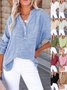 Women's Long Sleeve Shirt Spring/Fall Sky Blue Plain Split Joint Cotton V Neck Daily Going Out Casual Top