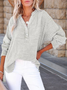 Women's Long Sleeve Shirt Spring/Fall Sky Blue Plain Split Joint Cotton V Neck Daily Going Out Casual Top