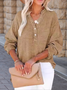 Women's Long Sleeve Shirt Spring/Fall Sky Blue Plain Split Joint Cotton V Neck Daily Going Out Casual Top