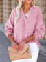 Women's Long Sleeve Shirt Spring/Fall Sky Blue Plain Split Joint Cotton V Neck Daily Going Out Casual Top