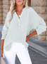 Women's Long Sleeve Shirt Spring/Fall Sky Blue Plain Split Joint Cotton V Neck Daily Going Out Casual Top