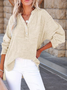 Women's Long Sleeve Shirt Spring/Fall Sky Blue Plain Split Joint Cotton V Neck Daily Going Out Casual Top