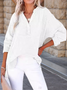 Women's Long Sleeve Shirt Spring/Fall Sky Blue Plain Split Joint Cotton V Neck Daily Going Out Casual Top