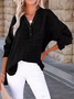 Women's Long Sleeve Shirt Spring/Fall Sky Blue Plain Split Joint Cotton V Neck Daily Going Out Casual Top
