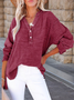 Women's Long Sleeve Shirt Spring/Fall Sky Blue Plain Split Joint Cotton V Neck Daily Going Out Casual Top