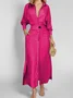 Women's Long Sleeve Spring/Fall Apricot Plain Split Joint V Neck Daily Going Out Vintage Maxi A-Line Tank Dress
