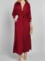Women's Long Sleeve Spring/Fall Apricot Plain Split Joint V Neck Daily Going Out Vintage Maxi A-Line Tank Dress
