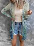 Floral Geometric Print Gradient Patchwork Mid-length Coat Cardigan