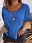 Casual Plain Crew Neck Raglan Sleeves Blouse