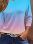 Women's Three Quarter Sleeve T-shirt Spring/Fall Blue Ombre Crew Neck Daily Going Out Casual Top