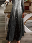 Women's Long Sleeve Spring/Fall Black Abstract Printing V Neck Daily Going Out Casual Maxi H-Line Dress