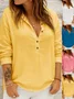 Women's Long Sleeve Shirt Spring/Fall Yellow Plain Split Joint Stand Collar Daily Going Out Casual Top