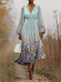Regular Fit V Neck Puff Sleeve Floral Simple Dress