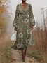 Puff Sleeve Simple V Neck Regular Fit Floral Dress