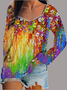 Women's Long Sleeve T-shirt Spring/Fall Royal Blue Geometric Printing Square Neck Daily Going Out Vintage Top