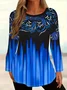 Women's Long Sleeve T-shirt Spring/Fall Blue Abstract Printing Jersey Crew Neck Daily Going Out Casual Top