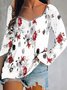 Women's Long Sleeve T-shirt Spring/Fall Royal Blue Geometric Printing Square Neck Daily Going Out Vintage Top
