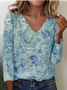 Print Casual V Neck Long Sleeve T-Shirt