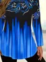 Women's Long Sleeve T-shirt Spring/Fall Blue Abstract Printing Jersey Crew Neck Daily Going Out Casual Top