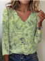 Print Casual V Neck Long Sleeve T-Shirt