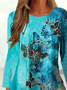 Women's Long Sleeve T-shirt Spring/Fall Cyan Butterfly Printing Jersey Crew Neck Daily Going Out Casual Top
