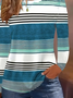 Women's Long Sleeve T-shirt Spring/Fall Cyan Striped Printing Jersey Crew Neck Daily Going Out Casual Top