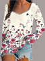 Women's Long Sleeve T-shirt Spring/Fall Royal Blue Geometric Printing Square Neck Daily Going Out Vintage Top
