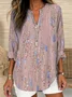 Women's Long Sleeve Blouse Spring/Fall Purple Abstract Printing Cotton-Blend V Neck Daily Going Out Casual Top