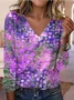 Print Casual V Neck Long Sleeve T-Shirt
