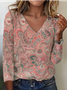 Print Casual V Neck Long Sleeve T-Shirt