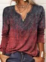 Print Casual V Neck Long Sleeve T-Shirt